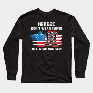 Heroes Wear Dog Tag & Combat Boots Veterans Long Sleeve T-Shirt